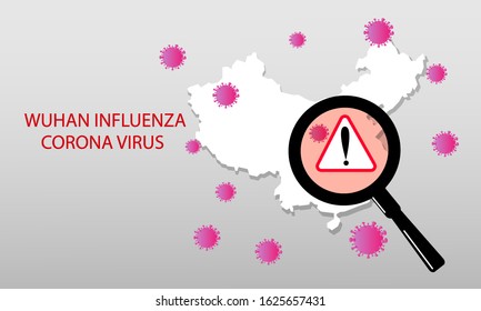 Wuhan influenza virus attack vector with China map background.