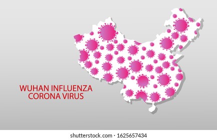 Wuhan influenza virus attack vector with China map background.