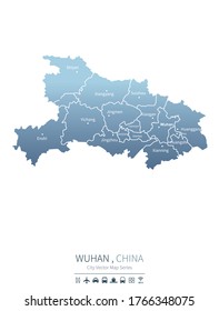 wuhan map. china city vector map. 