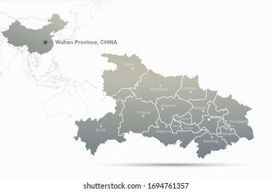 wuhan map. wuhan, hubei map in china. china city vector map. 