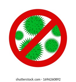 Wuhan novel respiratory coronavirus 2019 and red stop Cov prohibition sign.   Caution  2019-nCoV virus. COVID-2019  disease outbreak. Prevent dangerous  infection. Antiviral vaccine icon. Vector.