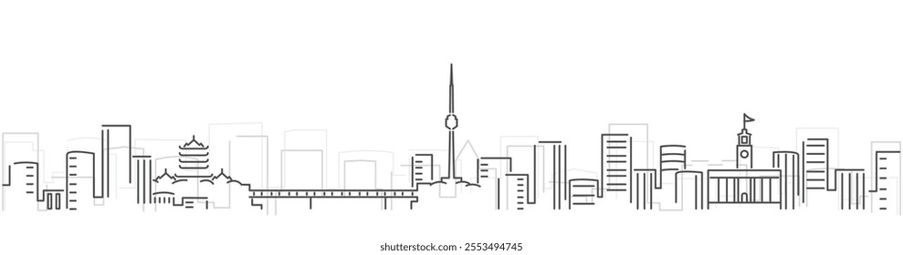 Wuhan Simple Dark Lines Skyline on White Background