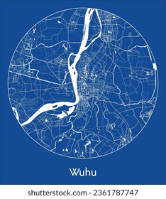 Wuhu China Asia City Map blue print round Circle vector illustration