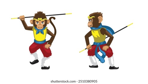 Wukong Monkey Front Side Cartoon Vector Character Illustration