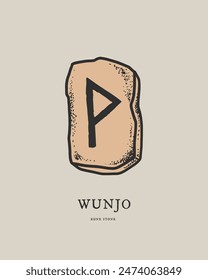 Wunjo rune. Ancient Scandinavian alphabet carved on stone. Ancient mystical and sacred symbols. Vector isolated illustration.