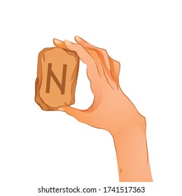 Wunyo. Hand holds a stone with a rune. Website Design Element. Divination. Magic. Vector illustration