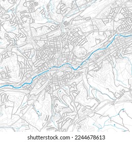 Wuppertal, North Rhine-Westphalia, Germany high resolution vector map with editable paths. Bright outlines for main roads. Use it for any printed and digital background. 