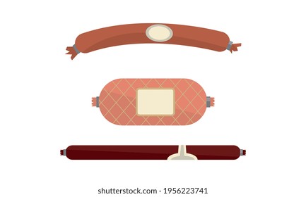 Wurst Salami as Butcher Shop or Meat Market Product Vector Set