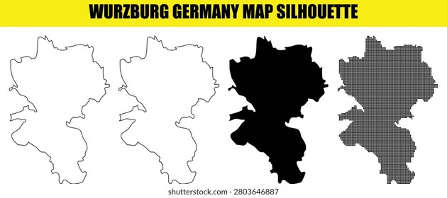Wurzburg germany map silhouette vector. wurzburg german outline map with black shape, dots and contour map. templates for infographics, websites and presentations. simple vector illustration.