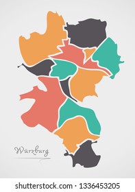 Wurzburg Map with boroughs and modern round shapes