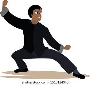 Wushu, Illustration, Vektorgrafik auf weißem Hintergrund.