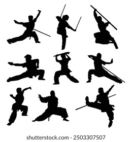 Wushu Player Silhouette Shape Drawing Vol 1