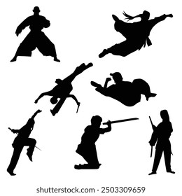 Wushu Player Silhouette Shape Drawing Vol 5