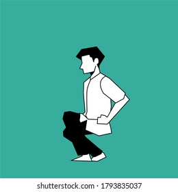 Wushu position outline illustration. Young man showing wushu stance vector design