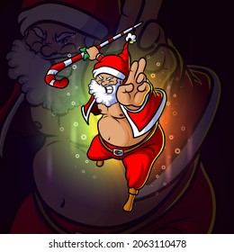 El wushu santa con el mágico bastón de caramelo de esport diseño de la ilustración