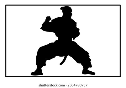 Wushu Silhouette Set. Kampfkunst, Wushu-Athleten. Unterschiedliche Maßnahmen