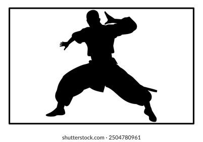 Wushu Silhouette Set. Kampfkunst, Wushu-Athleten. Unterschiedliche Maßnahmen