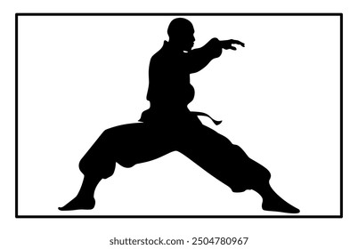 Wushu Silhouette Set. Kampfkunst, Wushu-Athleten. Unterschiedliche Maßnahmen