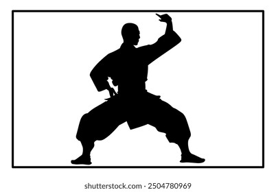 Wushu Silhouette Set. Kampfkunst, Wushu-Athleten. Unterschiedliche Maßnahmen