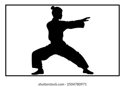 Wushu Silhouette Set. Kampfkunst, Wushu-Athleten. Unterschiedliche Maßnahmen