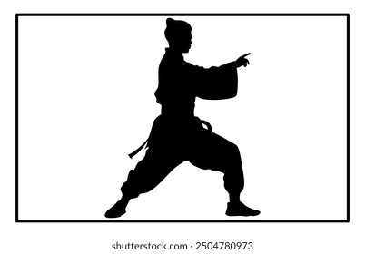 Wushu Silhouette Set. Kampfkunst, Wushu-Athleten. Unterschiedliche Maßnahmen