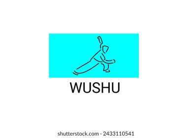 wushu sport vector line icon. sportman, fighting stance. sport pictogram illustration.