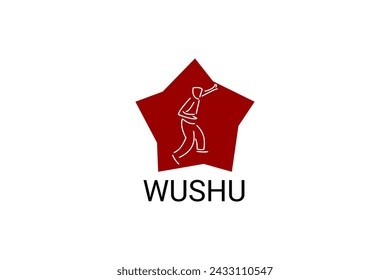 wushu sport vector line icon. sportman, fighting stance. sport pictogram illustration.