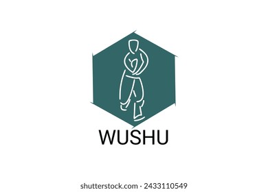 wushu sport vector line icon. sportman, fighting stance. sport pictogram illustration.