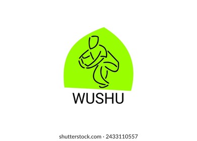 wushu sport vector line icon. sportman, fighting stance. sport pictogram illustration.