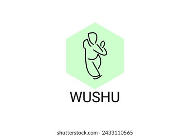 wushu sport vector line icon. sportman, fighting stance. sport pictogram illustration.