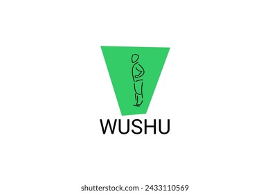 wushu sport vector line icon. sportman, fighting stance. sport pictogram illustration.