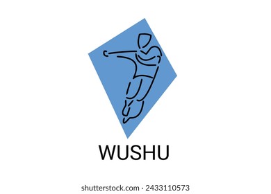 wushu sport vector line icon. sportman, fighting stance. sport pictogram illustration.