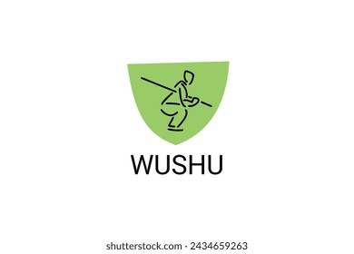 wushu sport vector line icon. sportman, fighting stance. sport pictogram illustration.