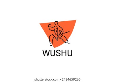 wushu sport vector line icon. sportman, fighting stance. sport pictogram illustration.