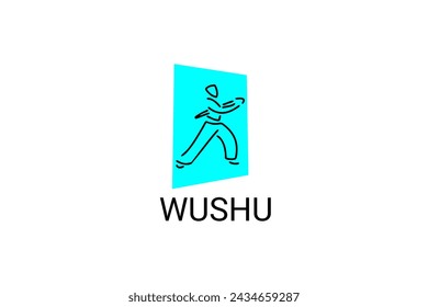 wushu sport vector line icon. sportman, fighting stance. sport pictogram illustration.