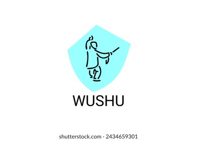 wushu sport vector line icon. sportman, fighting stance. sport pictogram illustration.