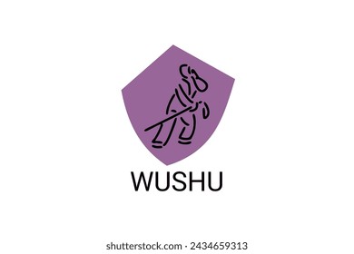 wushu sport vector line icon. sportman, fighting stance. sport pictogram illustration.