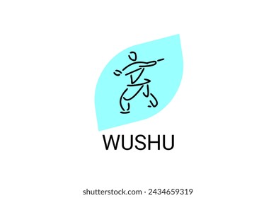 wushu sport vector line icon. sportman, fighting stance. sport pictogram illustration.