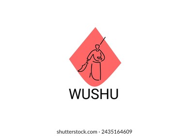 wushu sport vector line icon. sportman, fighting stance. sport pictogram illustration.