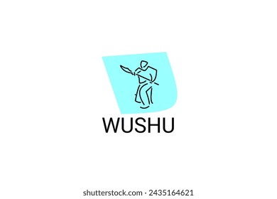 wushu sport vector line icon. sportman, fighting stance. sport pictogram illustration.
