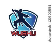 wushu with a weapon logo isolated on white background. vector illustration
