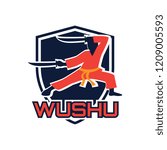 wushu with a weapon logo isolated on white background. vector illustration