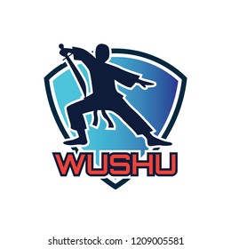 wushu with a weapon logo isolated on white background. vector illustration