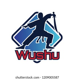 wushu with a weapon logo isolated on white background. vector illustration