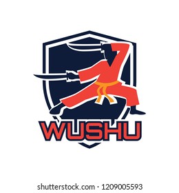 wushu with a weapon logo isolated on white background. vector illustration