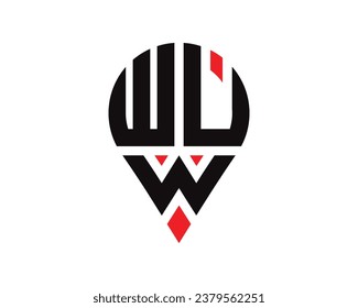 Diseño del logotipo de la forma de ubicación de la letra WUW. Diseño sencillo del logotipo de ubicación de la carta WUW.