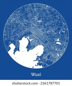 Wuxi China Asia City Map blue print round Circle vector illustration