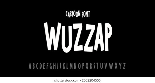 Wuzzap font Modern brutal font, geometric swiss type. Vector alphabet, bold aesthetic typeface, english typography abc colorful letters, punctuation symbols . playful uppercase creative 