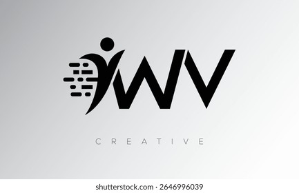 WV Creative Digital Monogram Logo – Futuristic Letter mark Design Featuring Human Shape, Pixel Motion and Minimal Tech Style for Innovative Branding Identity