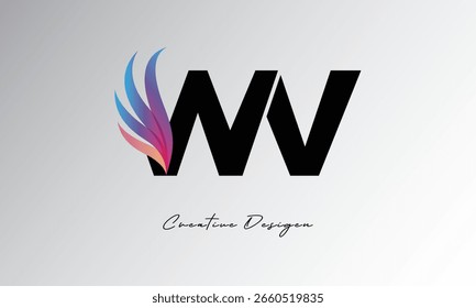 WV Feather Gradient Logo – Elegant Wing Monogram for Modern Branding and Visual Identity Design